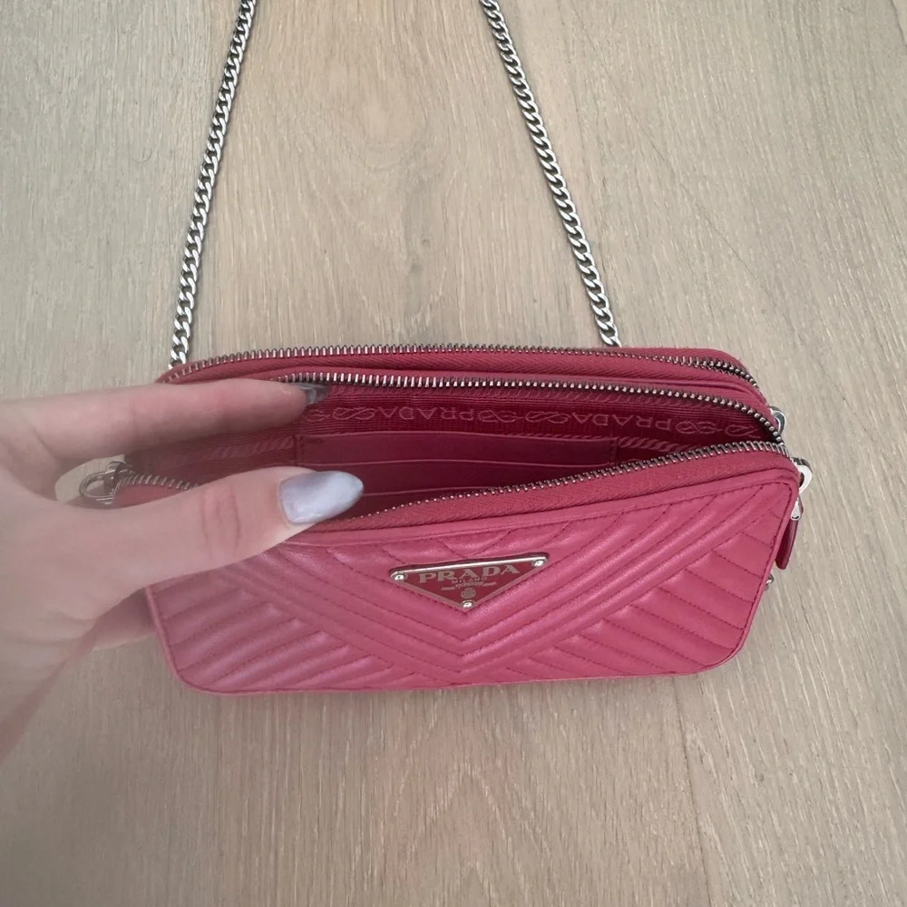 Prada Double Zip Quilted Leather Crossbody Bag Pink - Picture 8 of 11